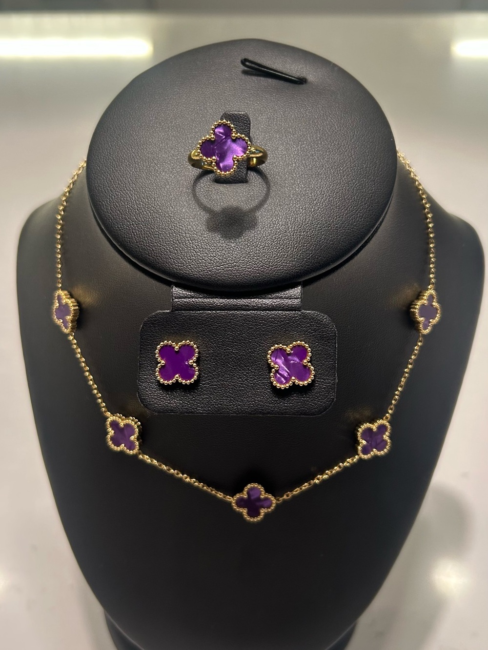 18KGP  Gold-Tone Royal Purple Clover Necklace, Earrings & Ring